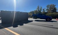 Travel trailer rollover clogs I-95 southbound traffic for hours